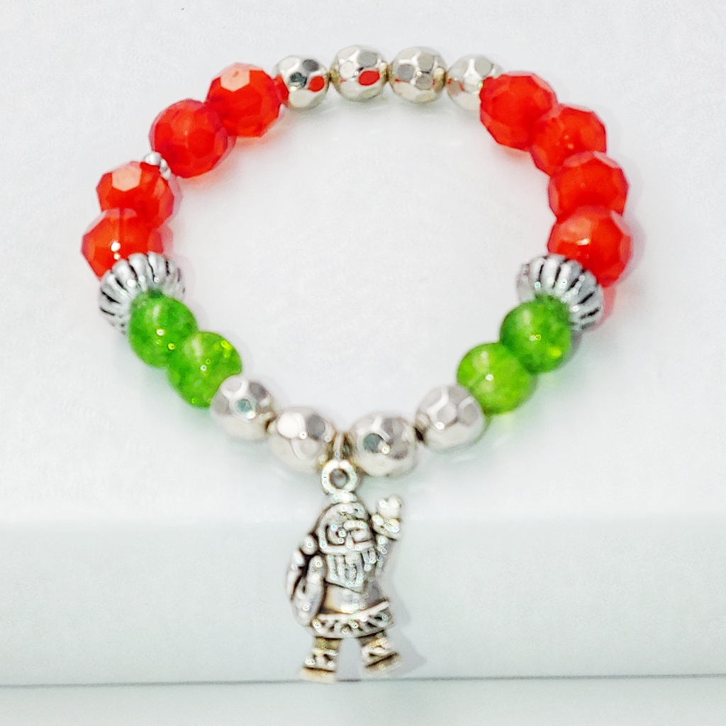 261b84. Red & Green Bracelet & Santa Claus Charm